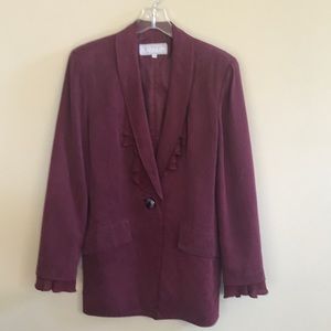 Purple suede like long jacket with ruffles